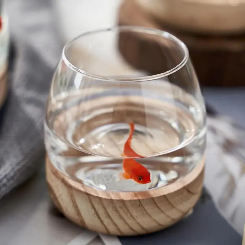 Planted Aquarium For Goldfish - Decorative Round Glass Fish Tank with
